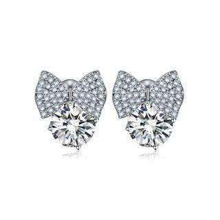 Simple Bright Ribbon Stud Earrings With Cubic Zirconia Silver - One Size