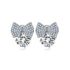 Simple Bright Ribbon Stud Earrings With Cubic Zirconia Silver - One Size