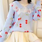 Lace Trim Cherry Pattern Sweater