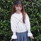 Flare-sleeve Round-neck Sweatshirt