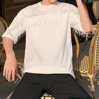Couple Matching Elbow-sleeve Fringed T-shirt