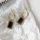 Rectangle Sterling Silver Dangle Earring 1 Pair - E317 - Black & Gold - One Size