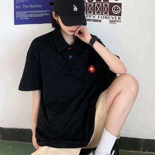 Flower Embroidered Polo Shirt