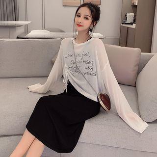 Set: Sleeveless Knit A-line Dress + Long-sleeve T-shirt