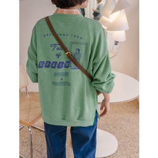 Crew-neck Printed Slit-side Sweatshirt