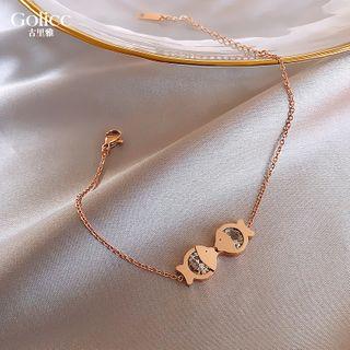 Rhinestone Fish Bracelet Gold - One Size