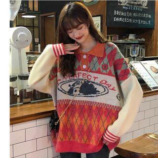 Patterned Polo Sweater