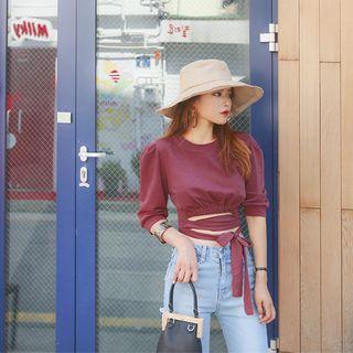 Puff-sleeve Tie-waist Top