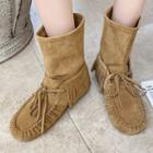 Fringed Mid Calf Moccasin Boots