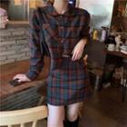 Long-sleeve Plaid Shirt / Plaid A-line Mini Skirt
