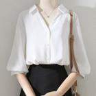 Lantern-sleeve V-neck Chiffon Shirt