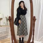 Placket Sweater / Plaid Midi Skirt