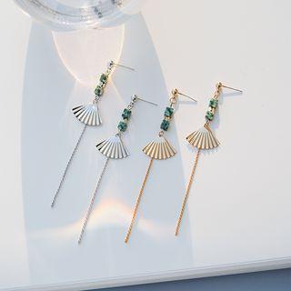 Retro Turquoise Cube Fan Dangle Earring Gold - One Size