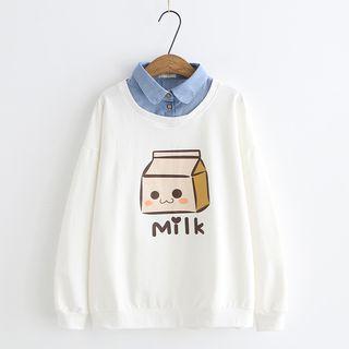 Mock Two-piece Collared Print Sweatshirt