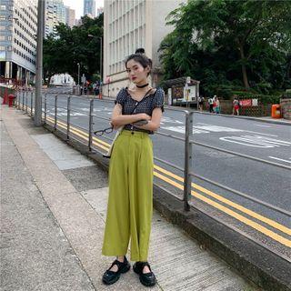 Short-sleeve Dotted Top / Wide Leg Pants