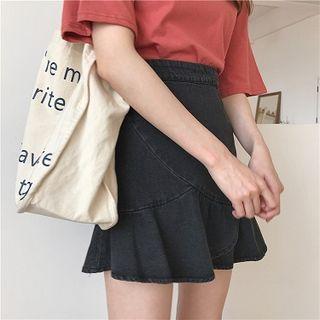 Ruffle Hem Denim A-line Skirt