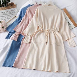 Drawstring-waist Mock-neck Knit Dress