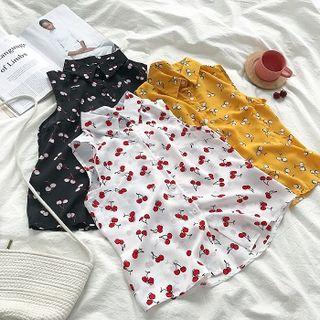 Cherry Print Sleeveless Chiffon Top