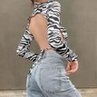 Long-sleeve Zebra Print Mock-neck Crop Top