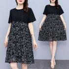 Elbow-sleeve Floral Lace Smock Dress