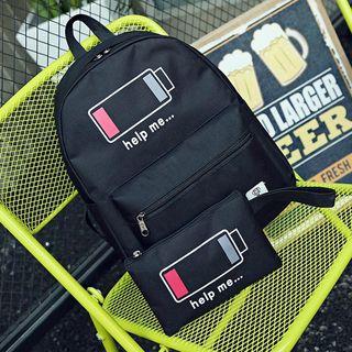 Set Of 2: Printed Canvas Backpack + Zip Pouch