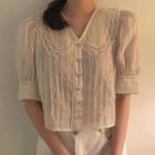 Short-sleeve Embroidered Trim Blouse Off-white - One Size