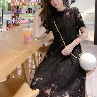 Set: Short Sleeve Lace A-line Dress + Slipdress