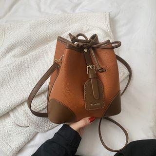 Applique Faux Leather Bucket Bag