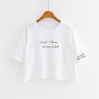 Short-sleeve Cropped Lettering T-shirt