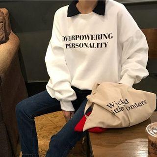 Contrast Collared Letter Print Pullover
