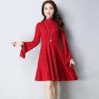 Long-sleeve Ruffled Dress (excluded Belt)