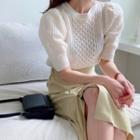 Bell-sleeve Knit Top / Plain A-line Skirt