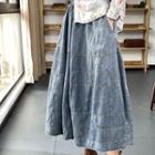 Washed Denim A-line Midi Skirt Gray - One Size
