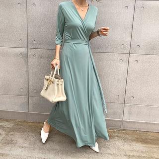 Plain Maxi Surplice-wrap Dress