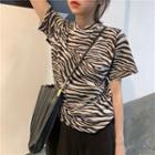 Short-sleeve Zebra Print T-shirt As Shown In Figure - One Size