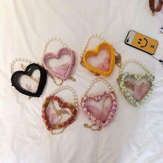 Woven Trim Pvc Heart Crossbody Bag