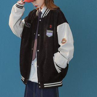 Color Block Oversized Baseball Jacket