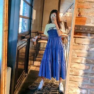 Mock Two-piece Tiered Long T-shirt Dress