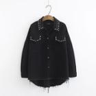 Rhinestone Fray Hem Denim Jacket