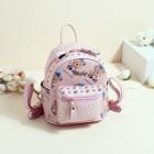 Bear Print Faux Leather Studded Backpack