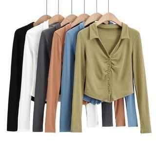 Long-sleeve V-neck Collar Top