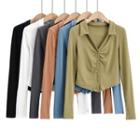 Long-sleeve V-neck Collar Top