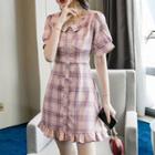 Ruffle Hem Plaid Short-sleeve A-line Dress