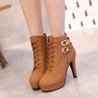 High-heel Lace Up Ankle Boots