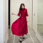 Set: Mandarin Collar 3/4 Sleeve Lace Dress + Midi Tank Dress