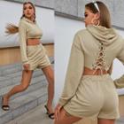 Set: Lace-up Back Crop Hoodie + Shorts