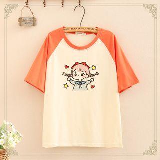 Short-sleeve Cartoon Print Raglan T-shirt