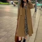 Long-sleeve V-neck Floral Dress / Long-sleeve Plain Trench Coat