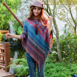Fringed Trim Cape As Shown In Figure - One Size