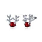 Fashion Romantic Elk Stud Earrings With Red Cubic Zircon Silver - One Size